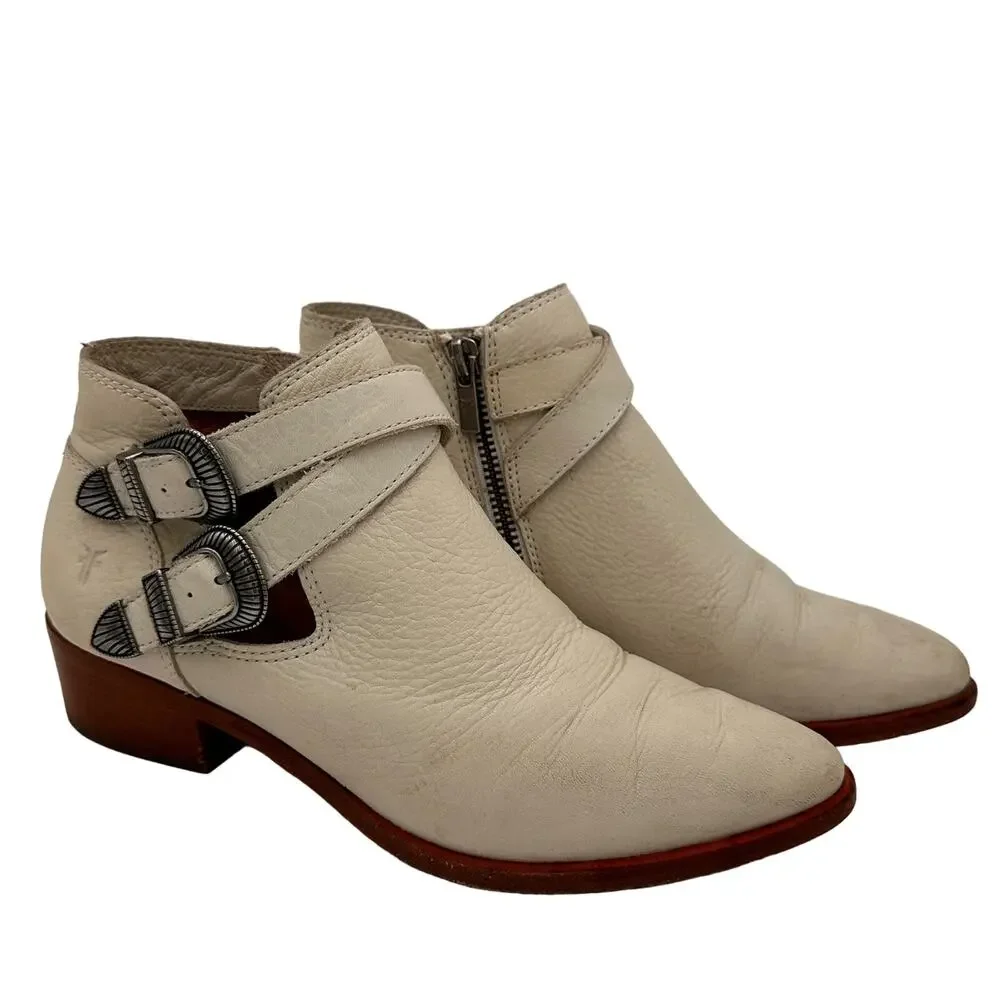 Frye Cream Ankle Boots with Silver Buckles - Picture 1 of 11